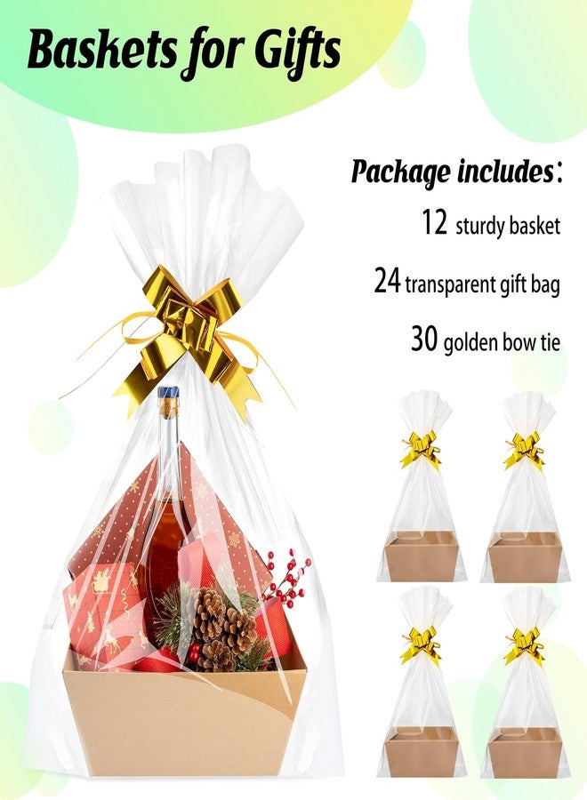 Eccliy 66 Pcs 12" x 10" Valentines Day Baskets Extra Large Baskets for Gifts Empty Set, 12 Cardboard Empty Gift Basket 24 Bags and 30 Bows for Birthday Thanksgiving Wedding Easter Holiday Party - Image 4